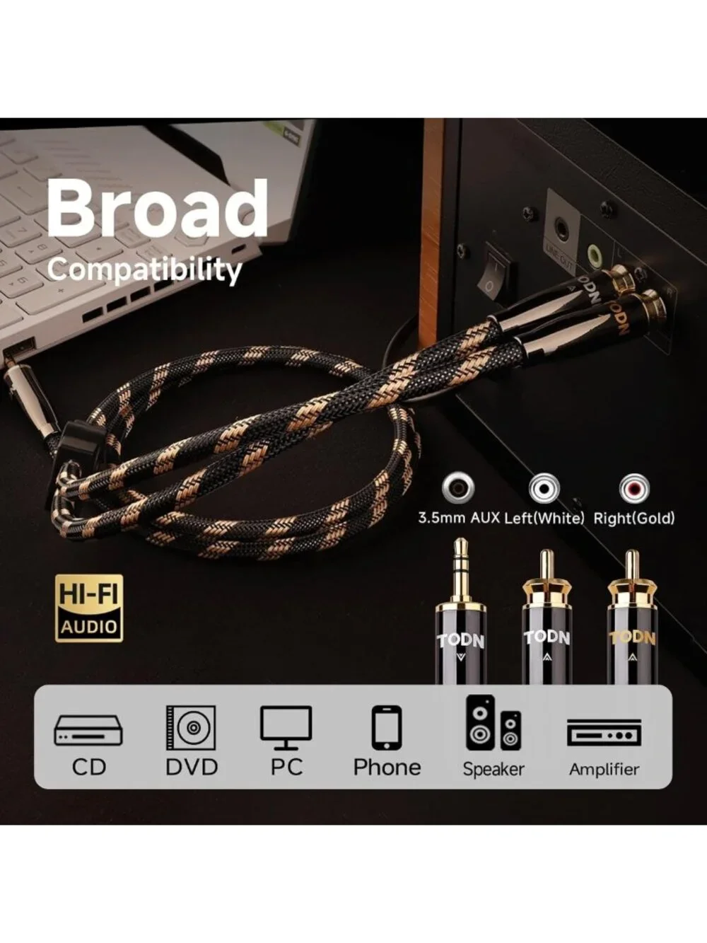 3.5mm to RCA Audio Cable 3ft - HiFi Shielded, High-Quality for Amplifiers
